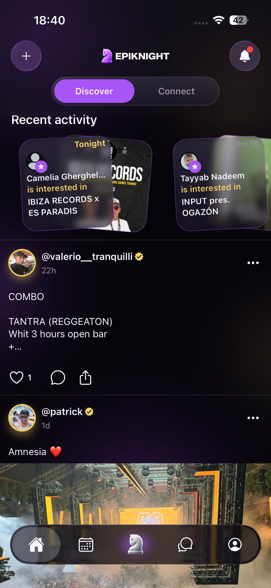 L'app Epiknight: attività recente e Threads